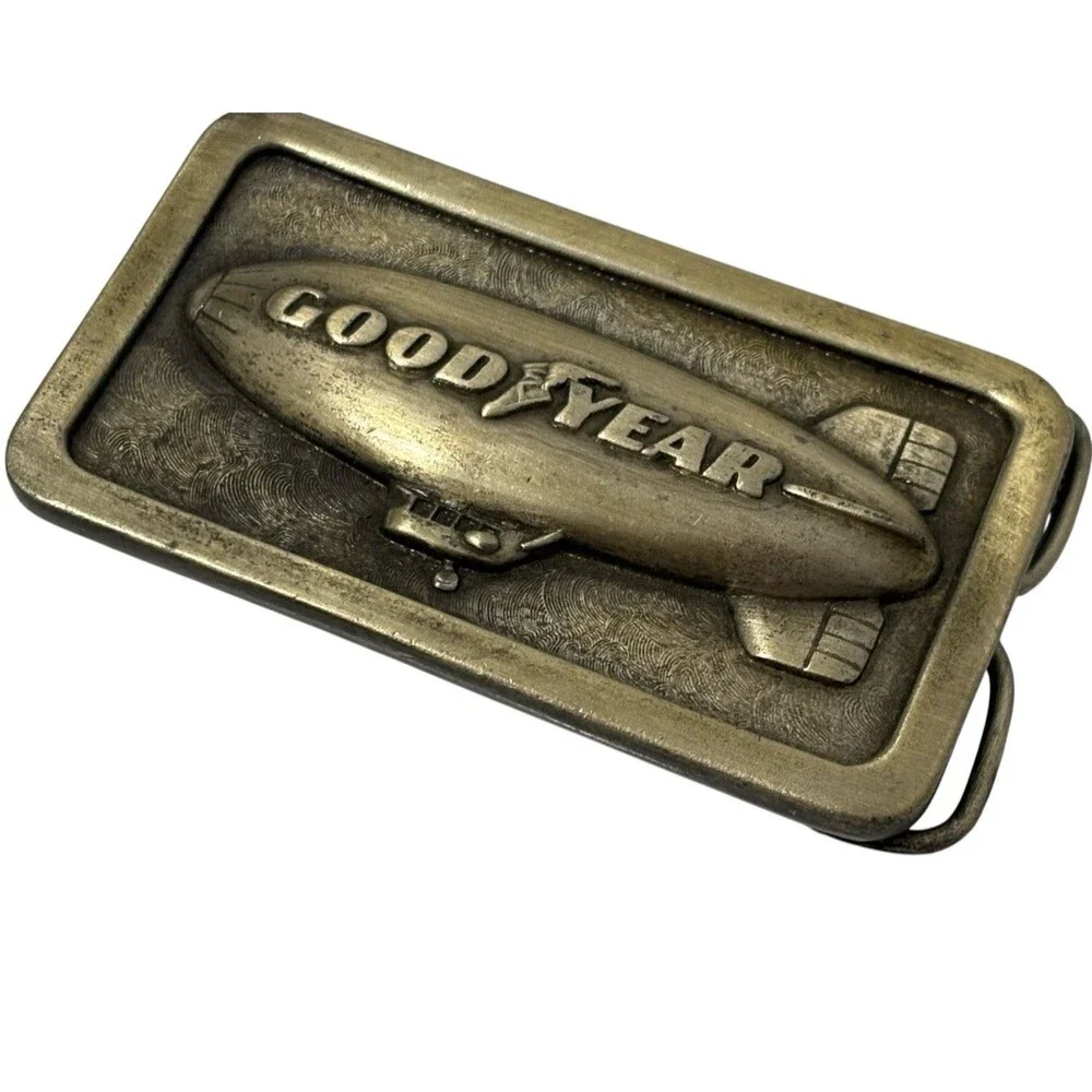 VTG 1974 Goodyear Tire & Rubber Company Blimp Gold Tone Belt Buckle